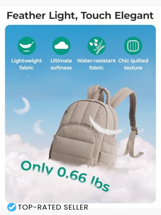 Mini Lightweight Puffer Backpack Quilted Casual Travel Daypack Water-Resistant main image 6